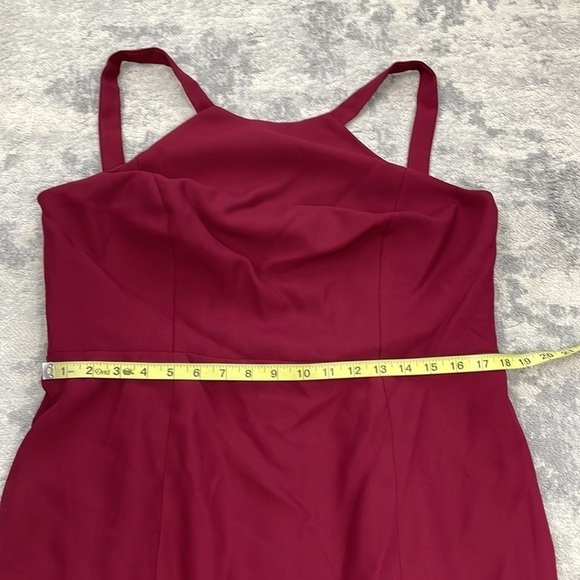 NWT Dessy Collection High Halter Neck Open Back Crepe Gown Dress Burgundy Sz 18 - Picture 7 of 11